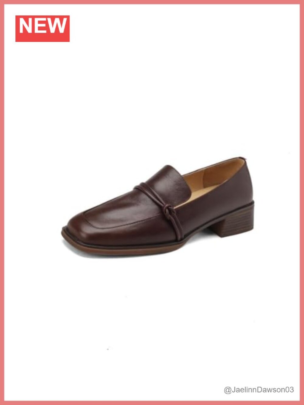 Handmade Square Toe Leather Loafers Low Block Heel Slip-On Office Pumps